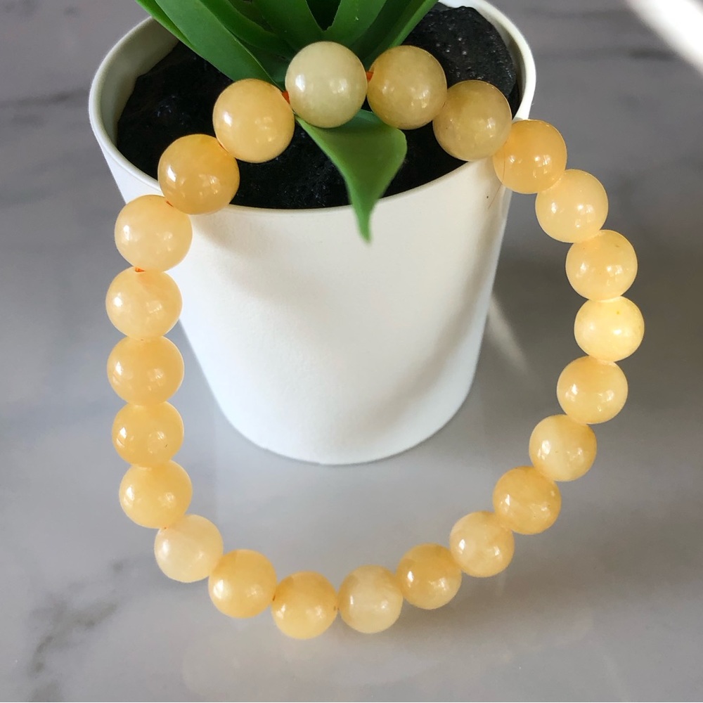 Honey Calcite Bracelet Natural Stone 8mm Beads Stretchable Bracelet - Picture 2 of 4